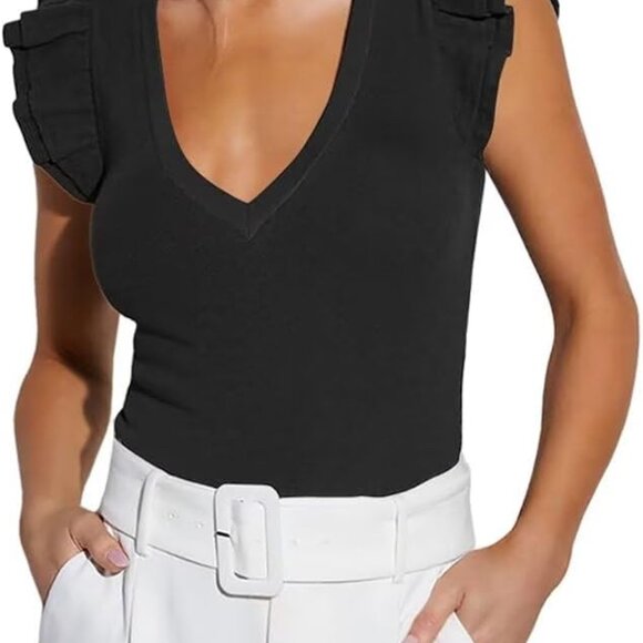 Tops - Lightweight Ribbed Knit Women's Sleeveless Ruffle Top - Perfect Summer Essential